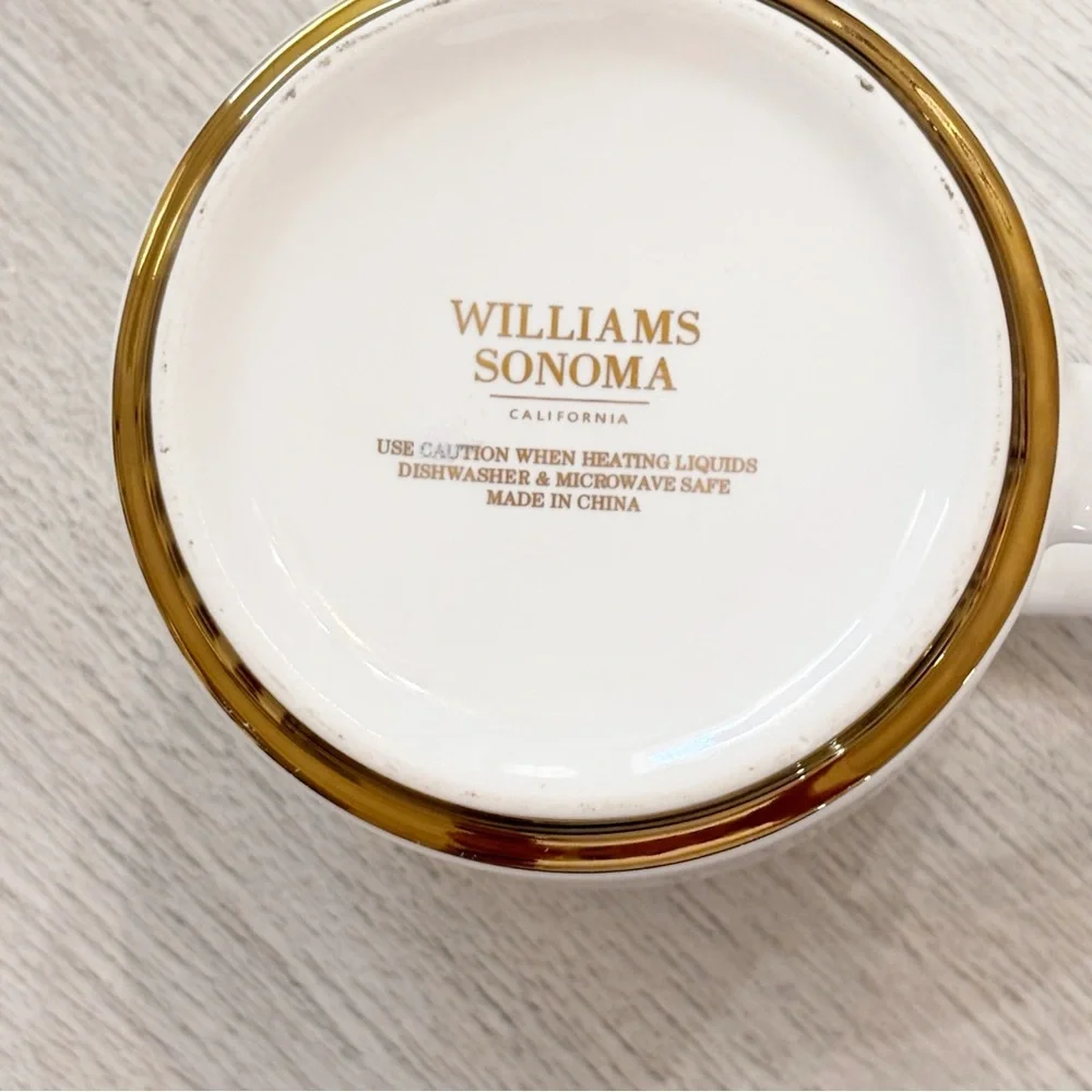 Williams Sonoma Monogram Initial Capital J Mug Cup White/Ivory w Gold Trim 12 oz